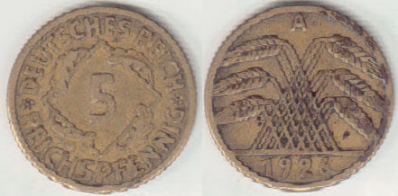 1926 A Germany 5 Reichspfennig A005740